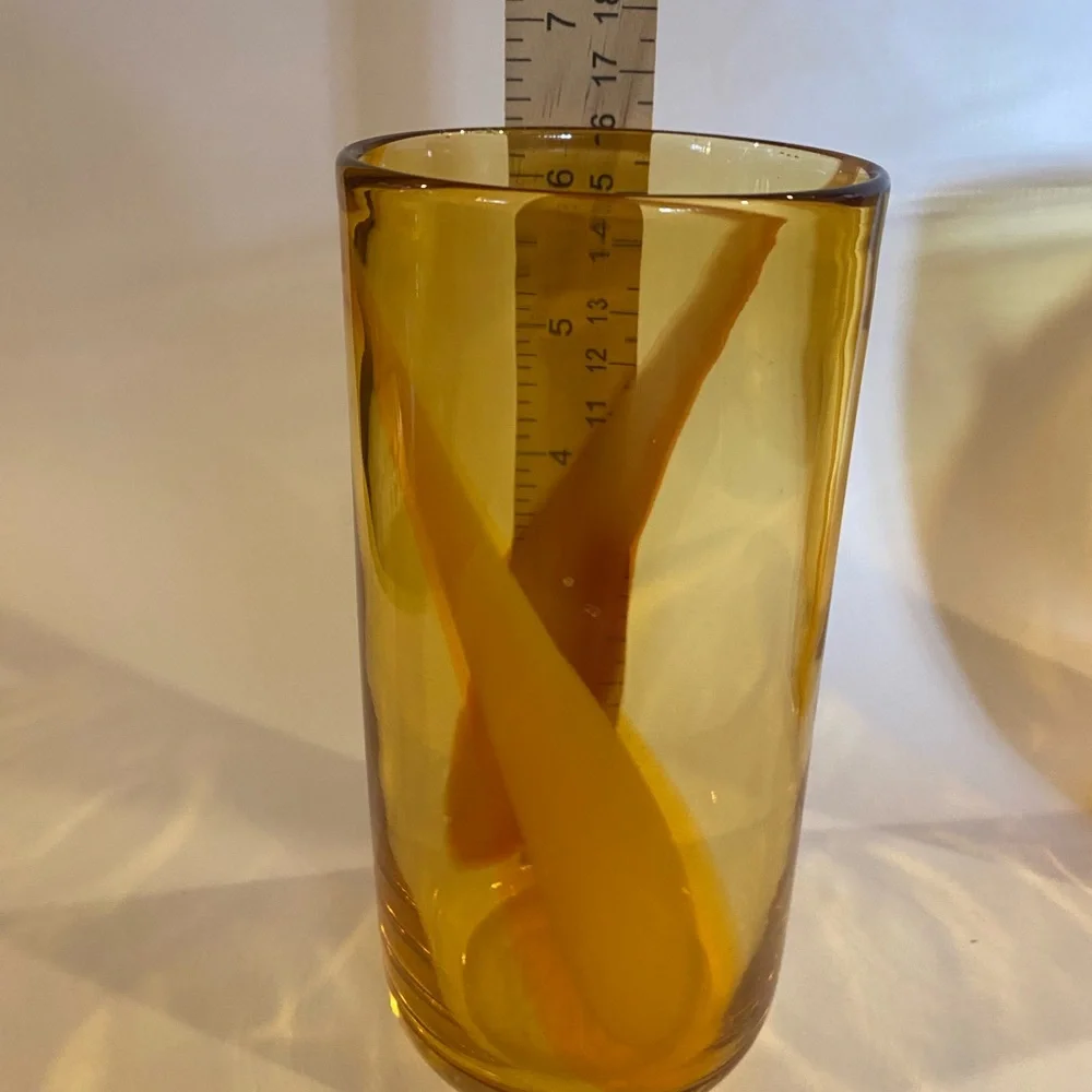 Vintage Pier 1 Imports Amber Hand-Blown Glass Tumblers, Set of 2, Red/Orange Swi